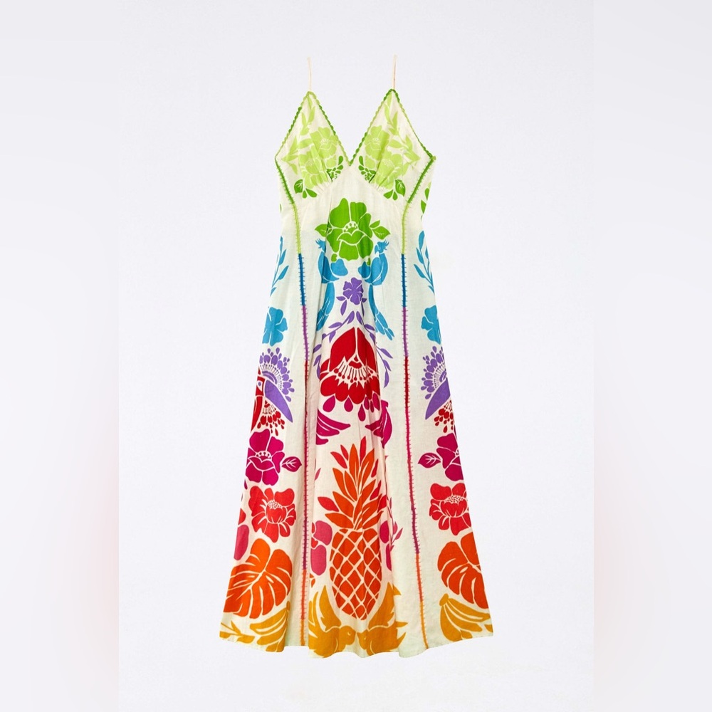 Farm Rio Tropical Graphic Maxi Dress Sz M Multicolor NWT - Picture 13 of 15
